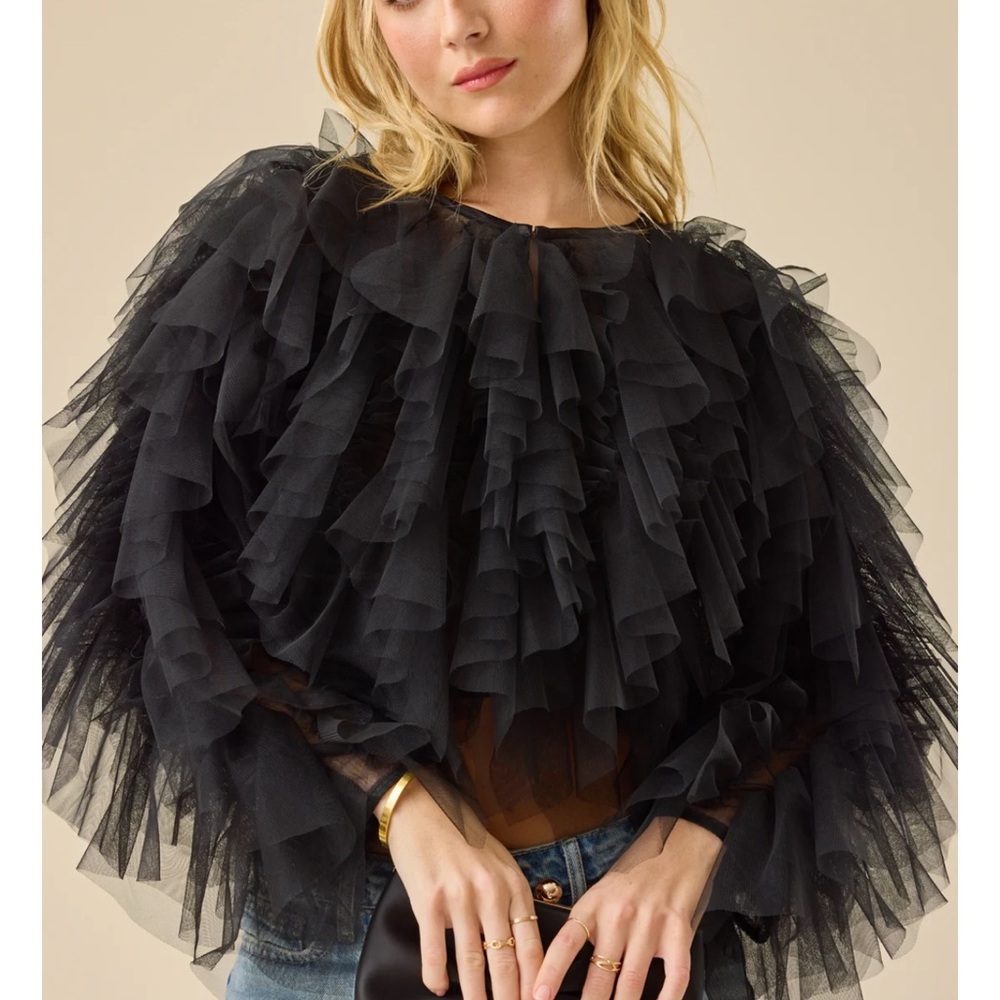 Black Ruffled Sheer Blouse